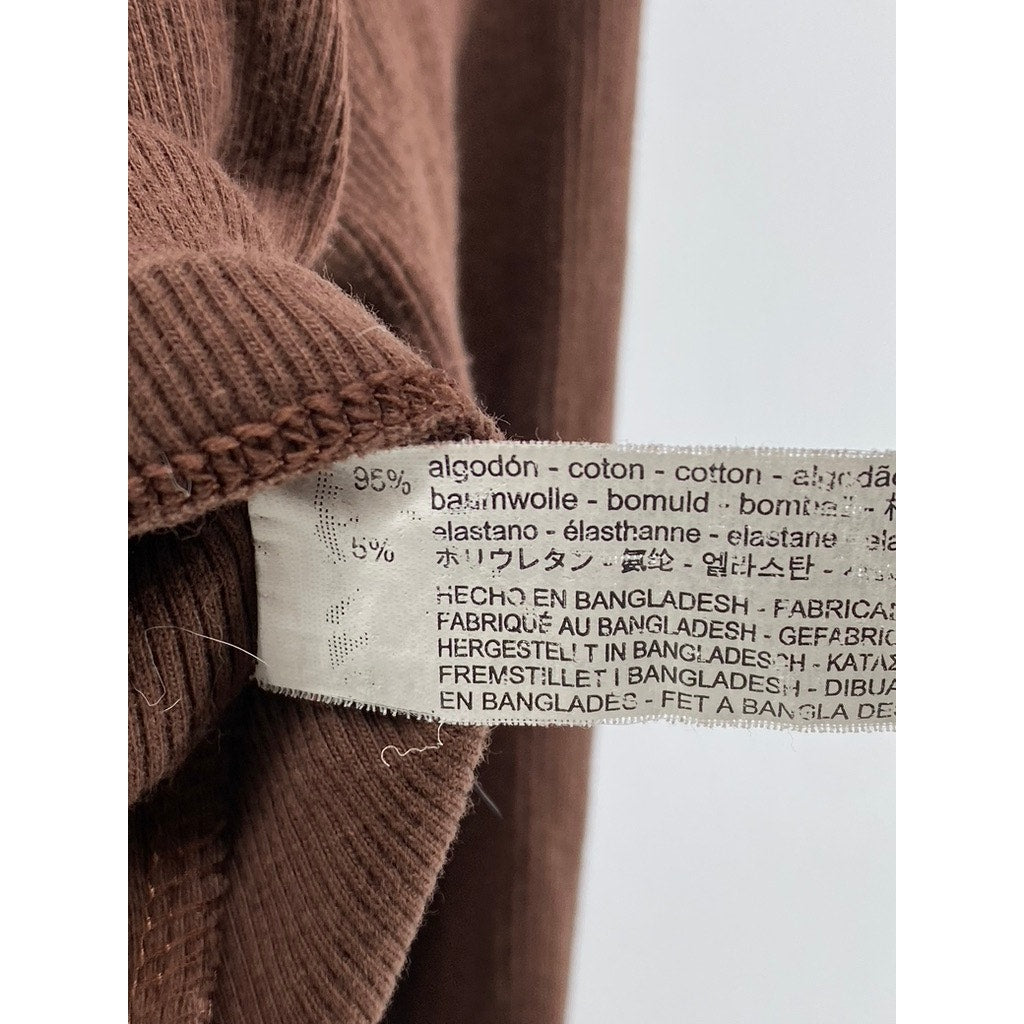 ZARA Women's Brown Ribbed Long Sleeve Casual Polo Crop Top SZ M