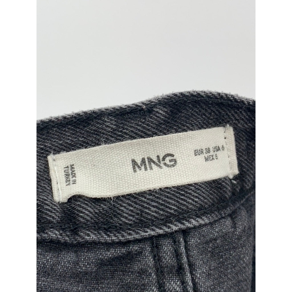 MNG Women's Washed Black Denim Straight-Leg Mid-Rise Matilda Jeans SZ 6