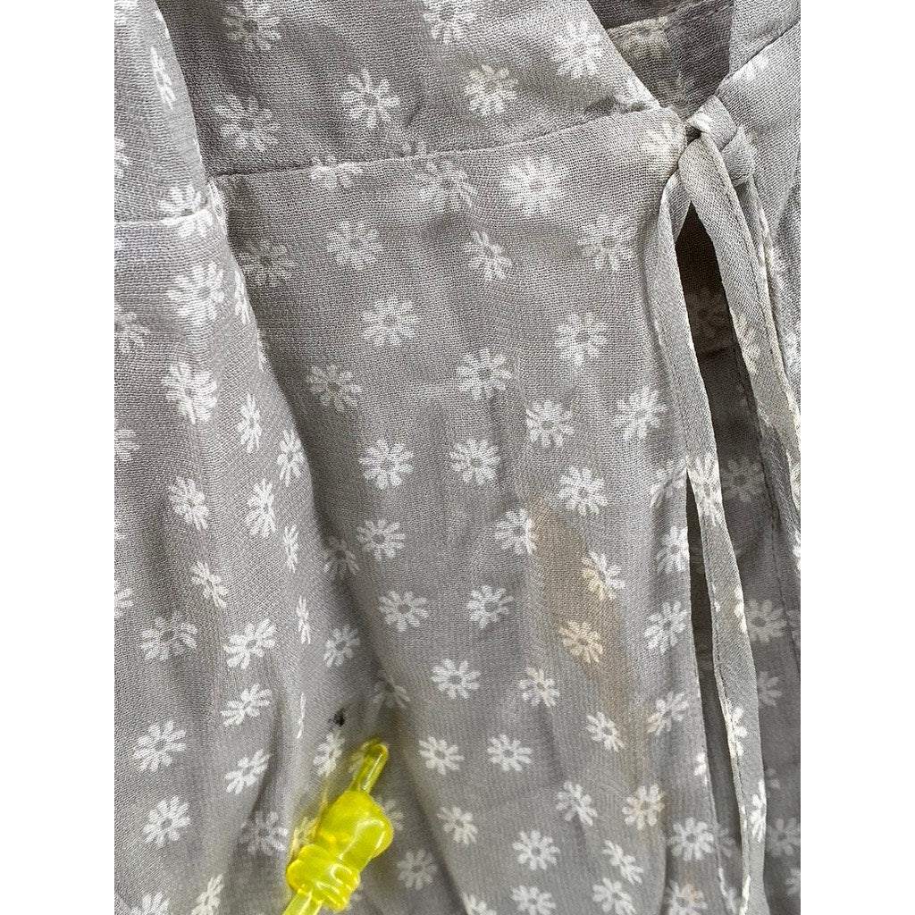REFORMATION Women's Gray Daisy Floral V-neck Short Sleeve Wrap Mini Dress SZ 4