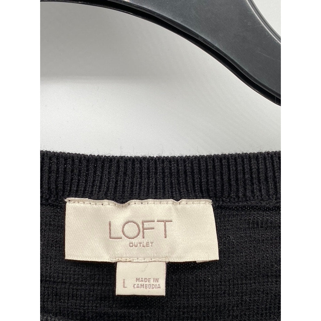 LOFT OUTLET Women's Black Crewneck Short Sleeve Knit Top SZ L