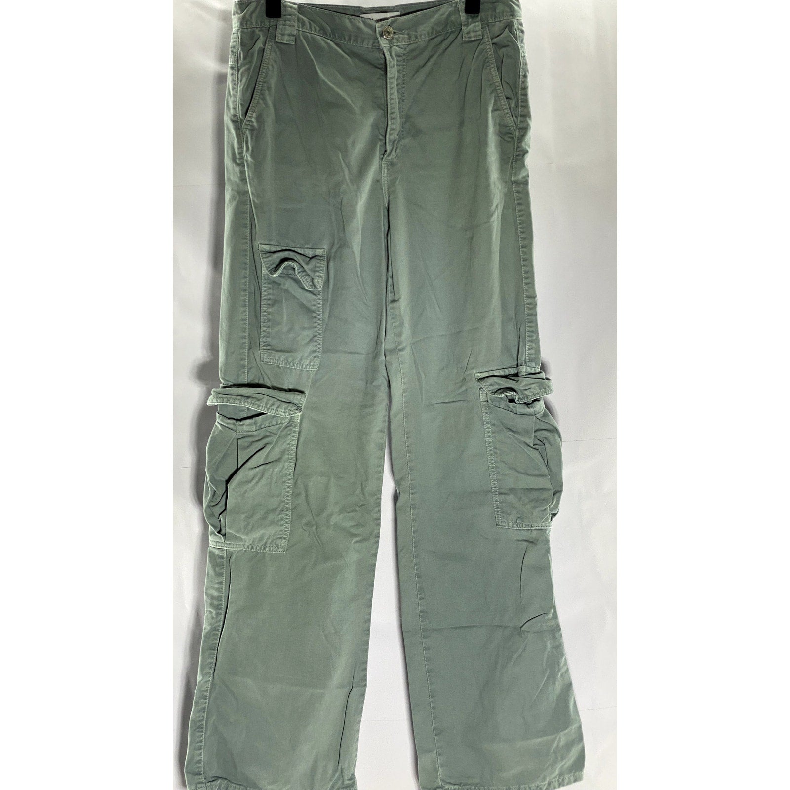 ZARA Women's Light Teal Regular-Fit Straight-Leg Cargo Pant SZ 4