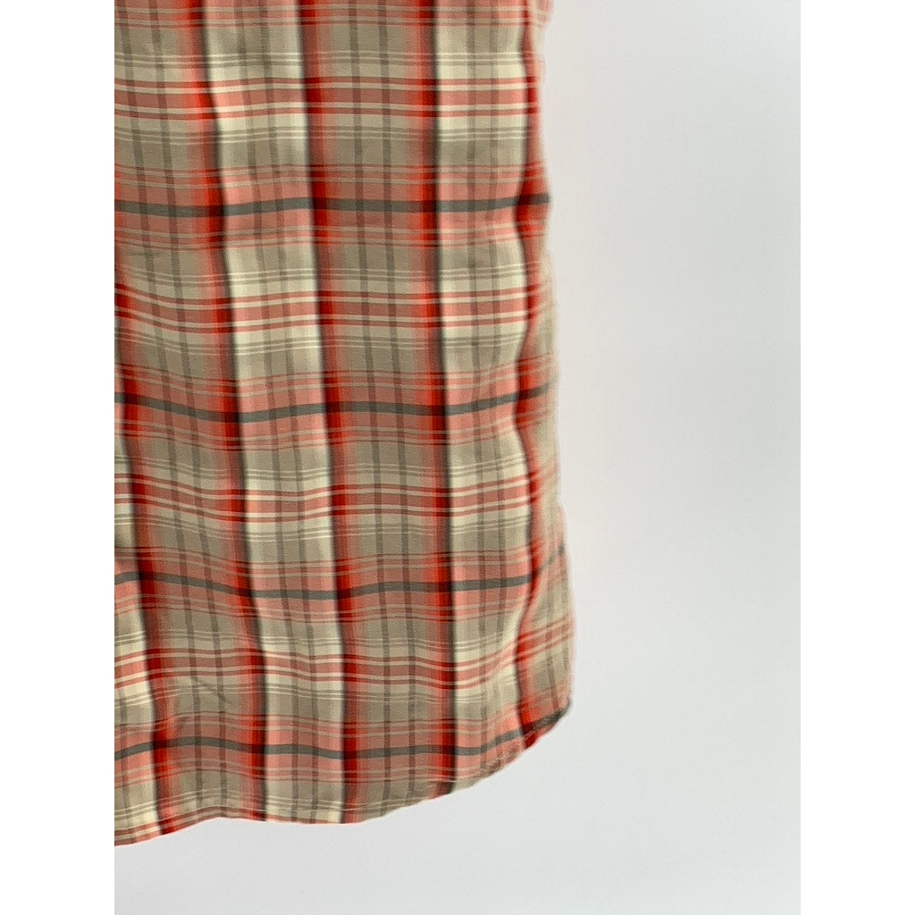 THE NORTH FACE Men's Orange Plaid Button-Up Short Sleeve Regular-Fit Shirt SZ XL