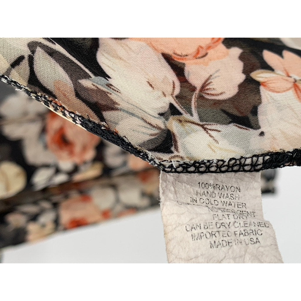 VIBE SPORTSWEAR Women's Black-Beige Floral Print Open-Front Kimono SZ S