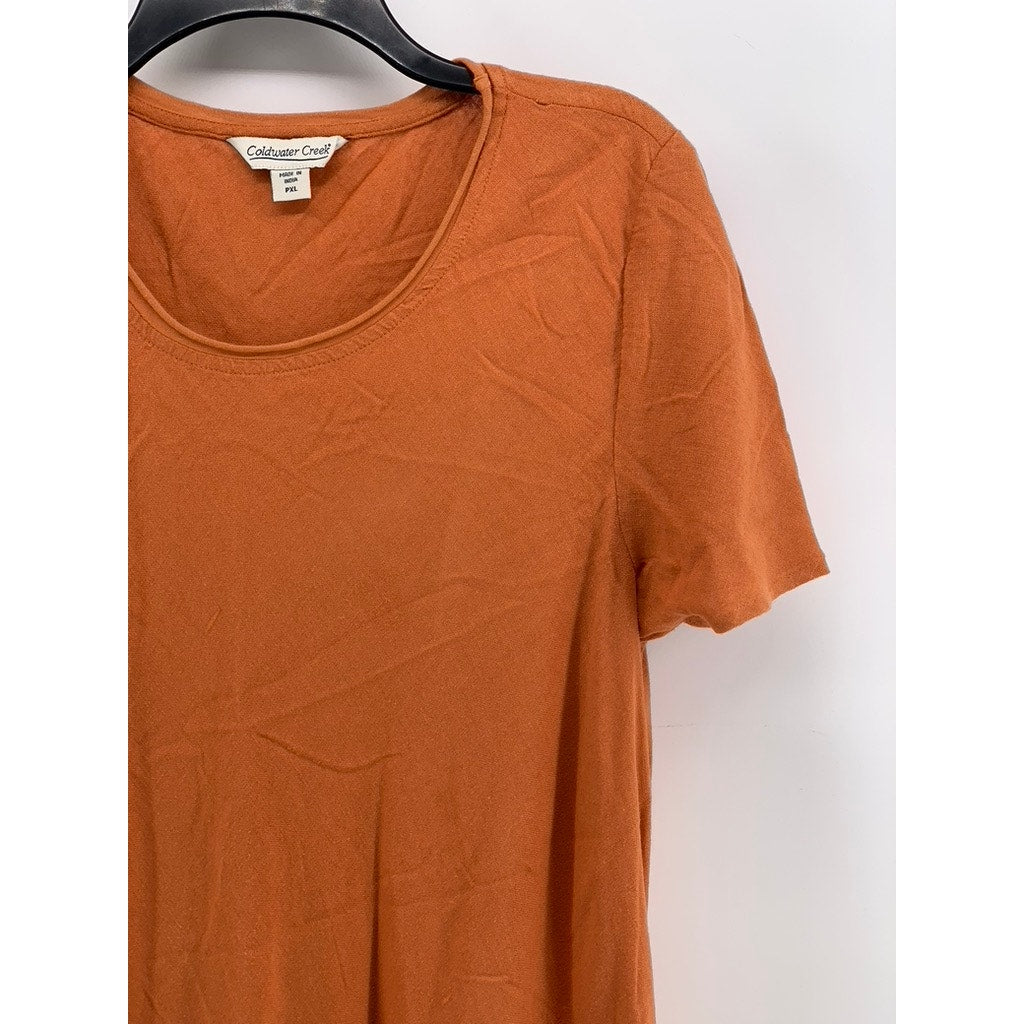 COLDWATER CREEK Women's Petite Orange Solid Linen-Blend Maxi Dress SZ PXL