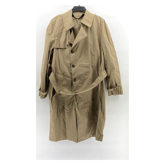 UNBRANDED Men's Tan Button-Up Long Sleeve Notch Collar Belted Trench Coat SZ L