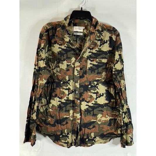 GOODFELLOW & CO Men's Green Camo Standard-Fit Button-Up Long Sleeve Shirt SZ M