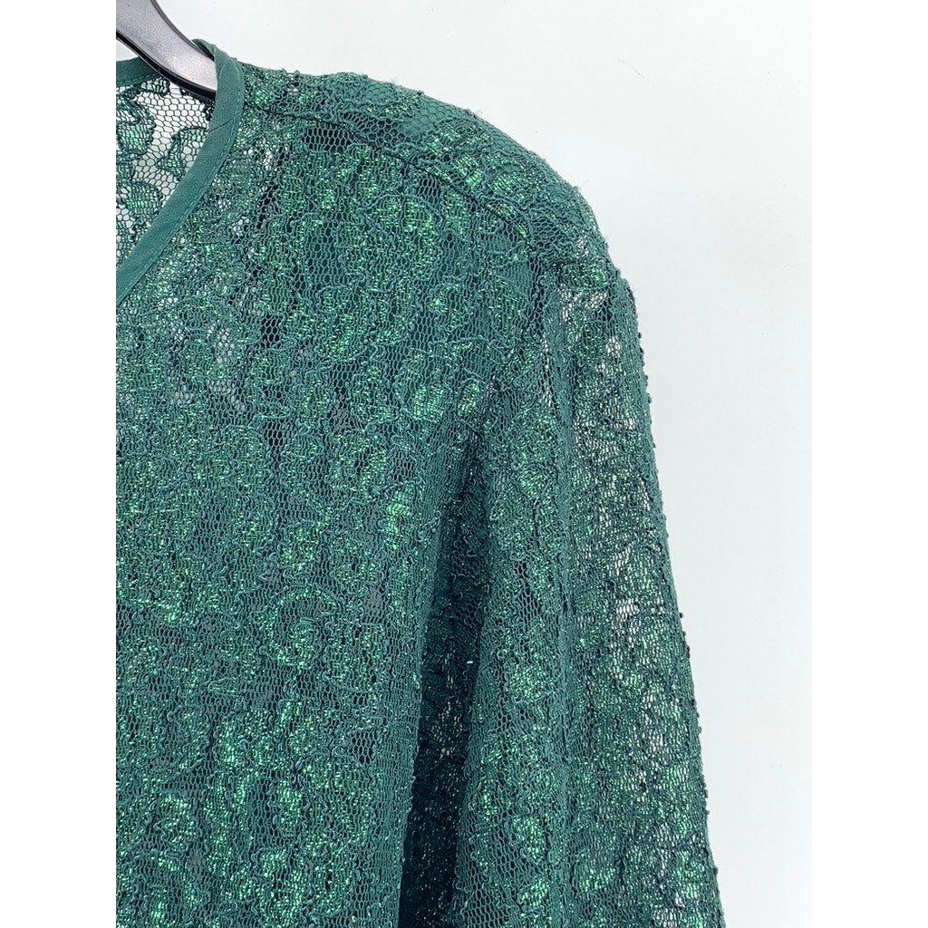 SHARADE NITES Women's Vintage Plus Dark Green Floral Lace Cardigan SZ 20W