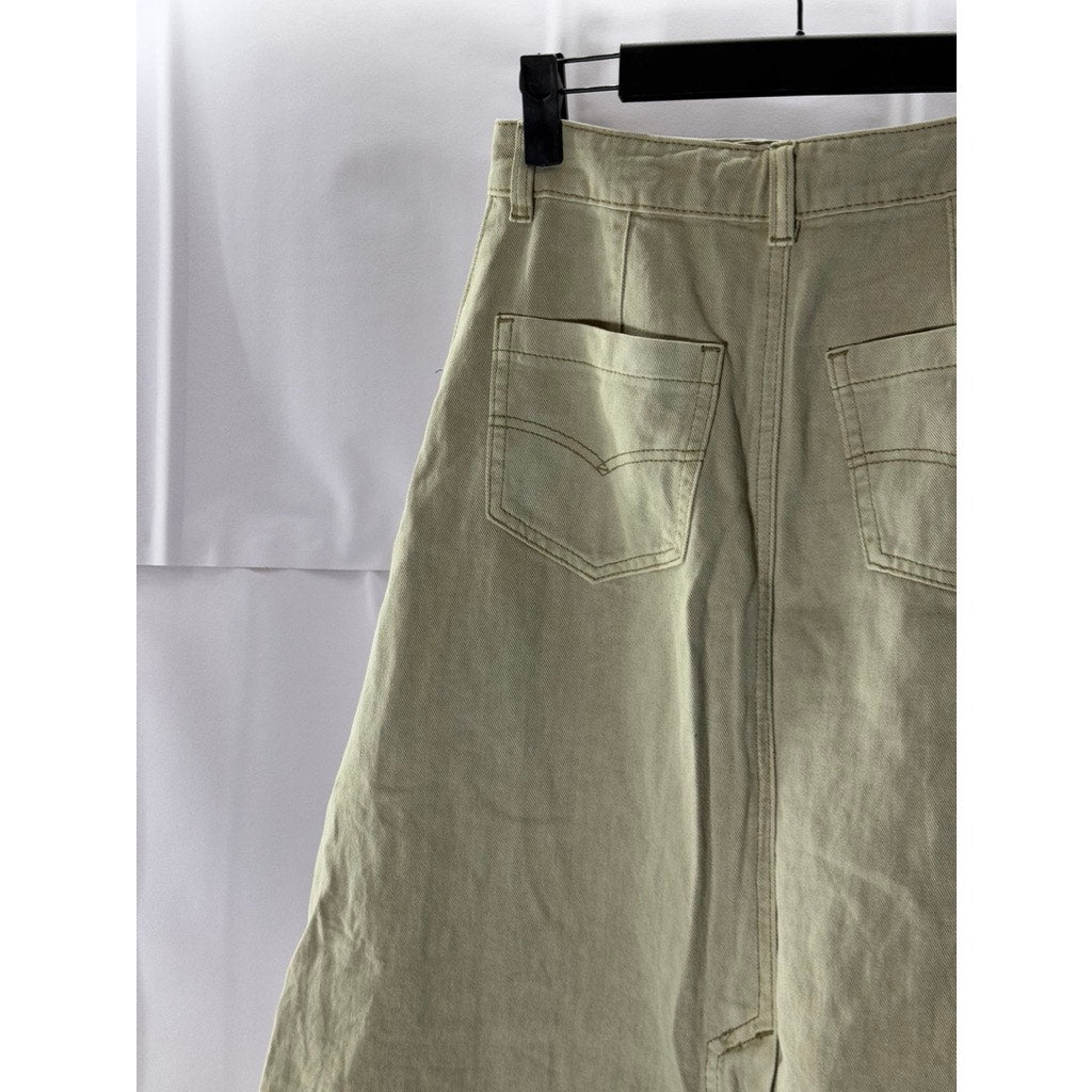 PAZZO Women's Beige Denim A-Line Midi Skirt SZ S