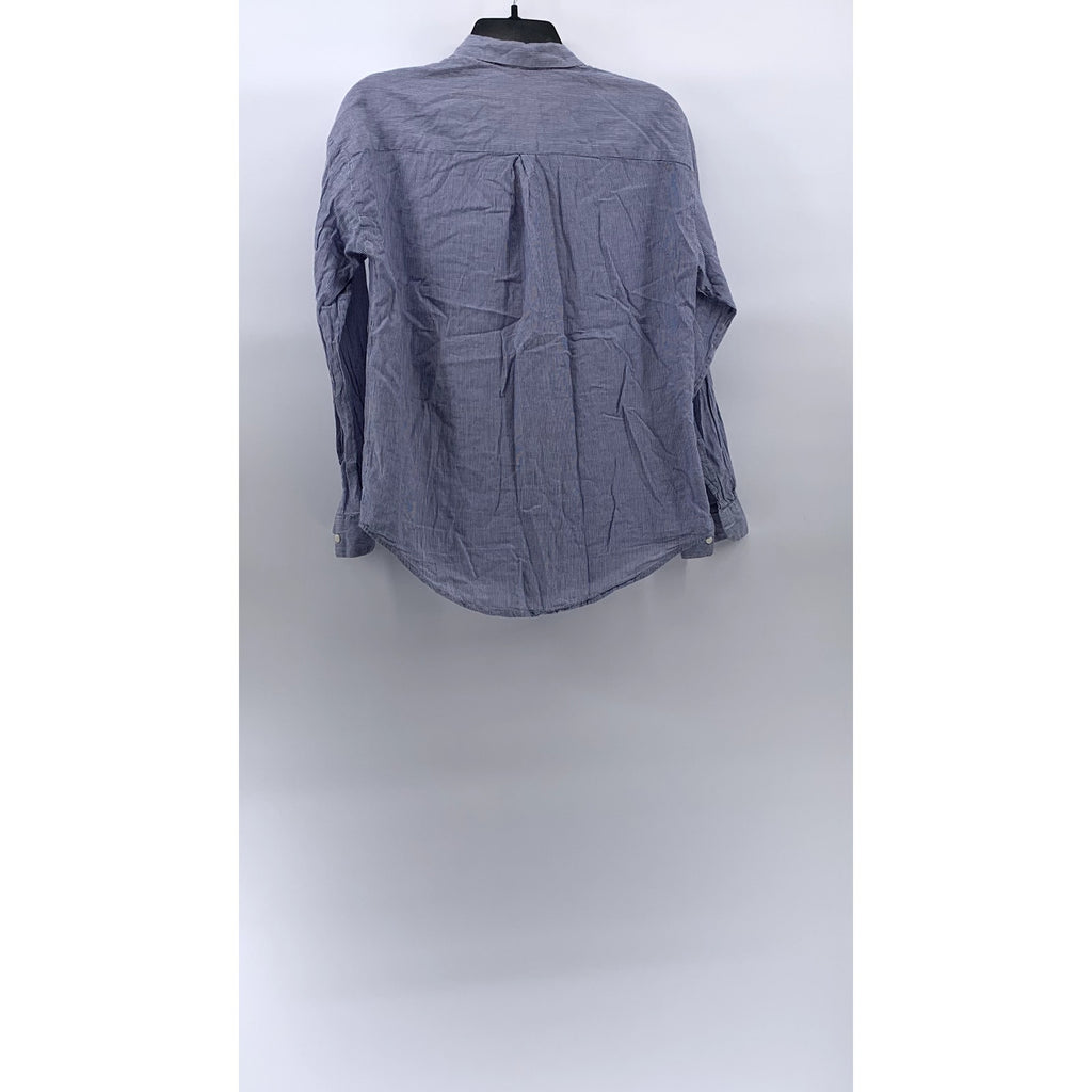 LOVE MANGO Women's Blue Striped Regular-Fit Button-Up Long Sleeve Top SZ S