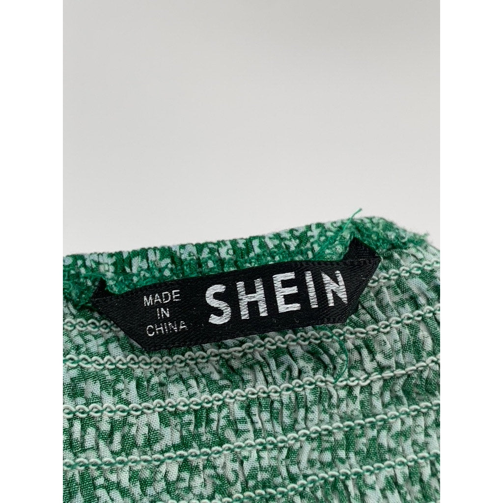 SHEIN Women's Green Ditsy Floral Smocked Tie Spaghetti Strap Cropped Top SZ M