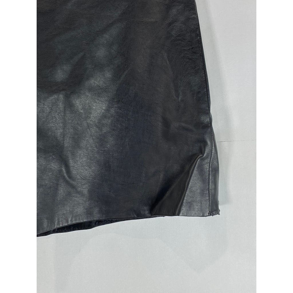 CLUB MONACO Women's Black Faux-Leather Spilt Design A-Line Mini Skirt SZ 2