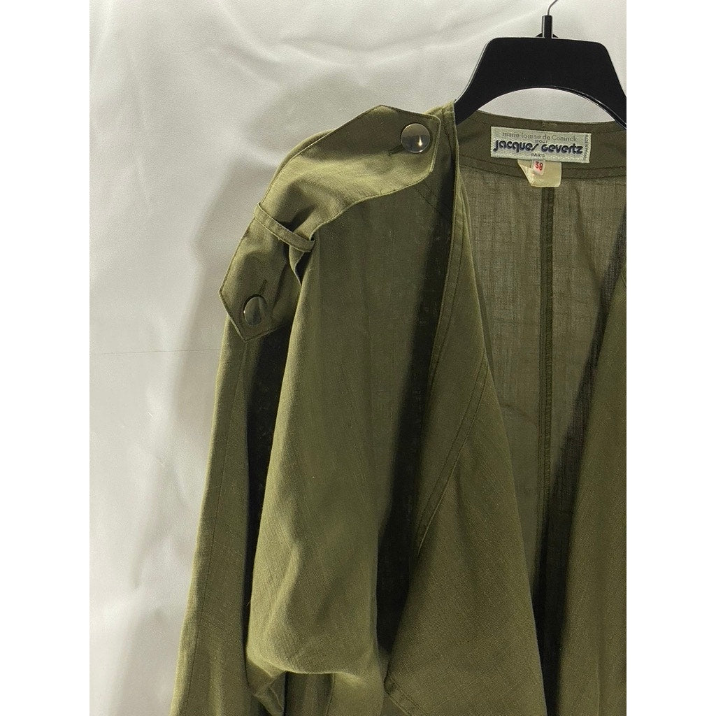 MARIE LOUISE DE CONINCK Women's Vintage Olive Green Open Front Jacket SZ 38(US8)