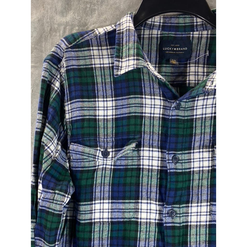 LUCKY BRAND Men's Green Plaid Humboldt Workwear Button-Up Long Sleeve Shirt SZ L