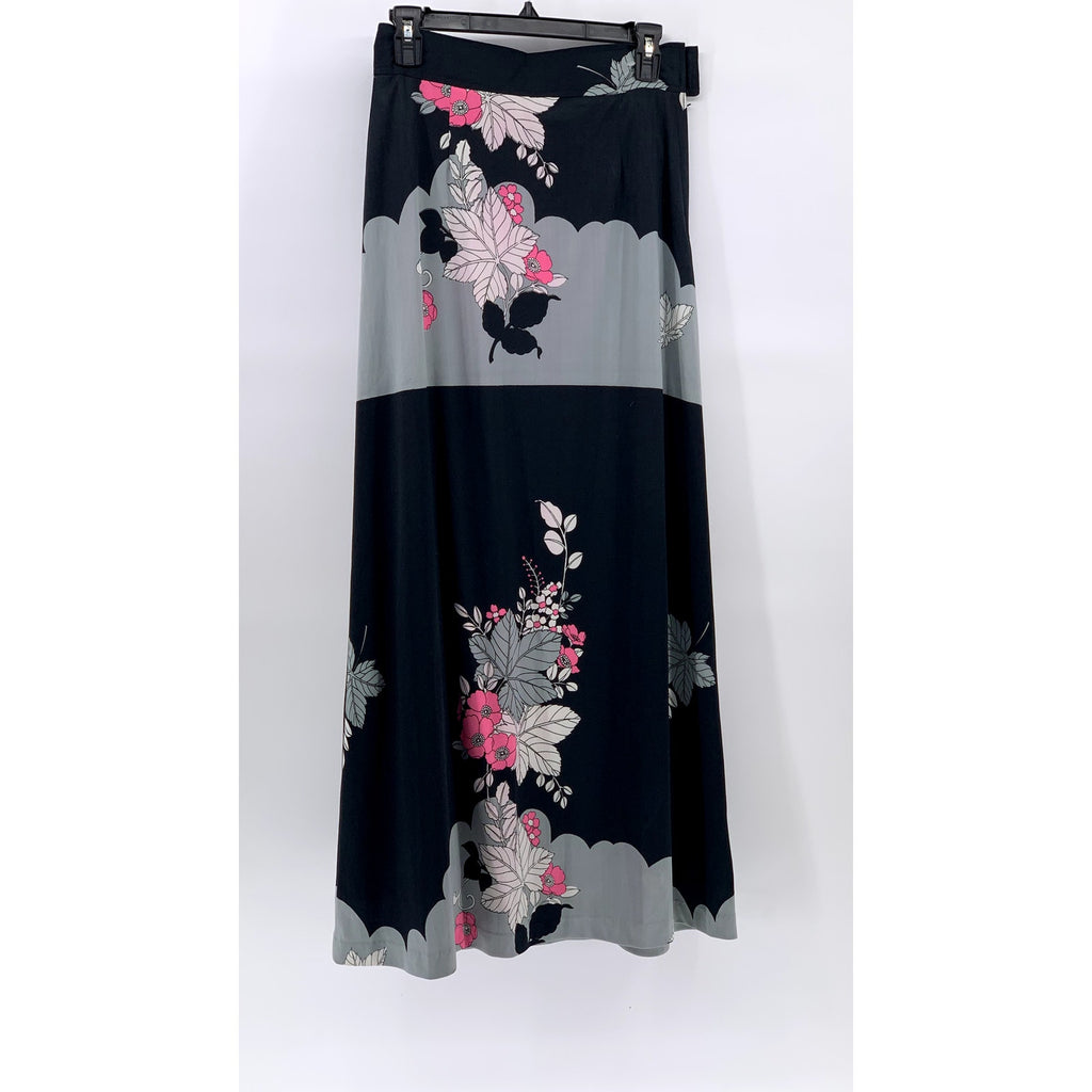 PEARL Women's Black Printed A-line Midi Skirt SZ 28(USS)