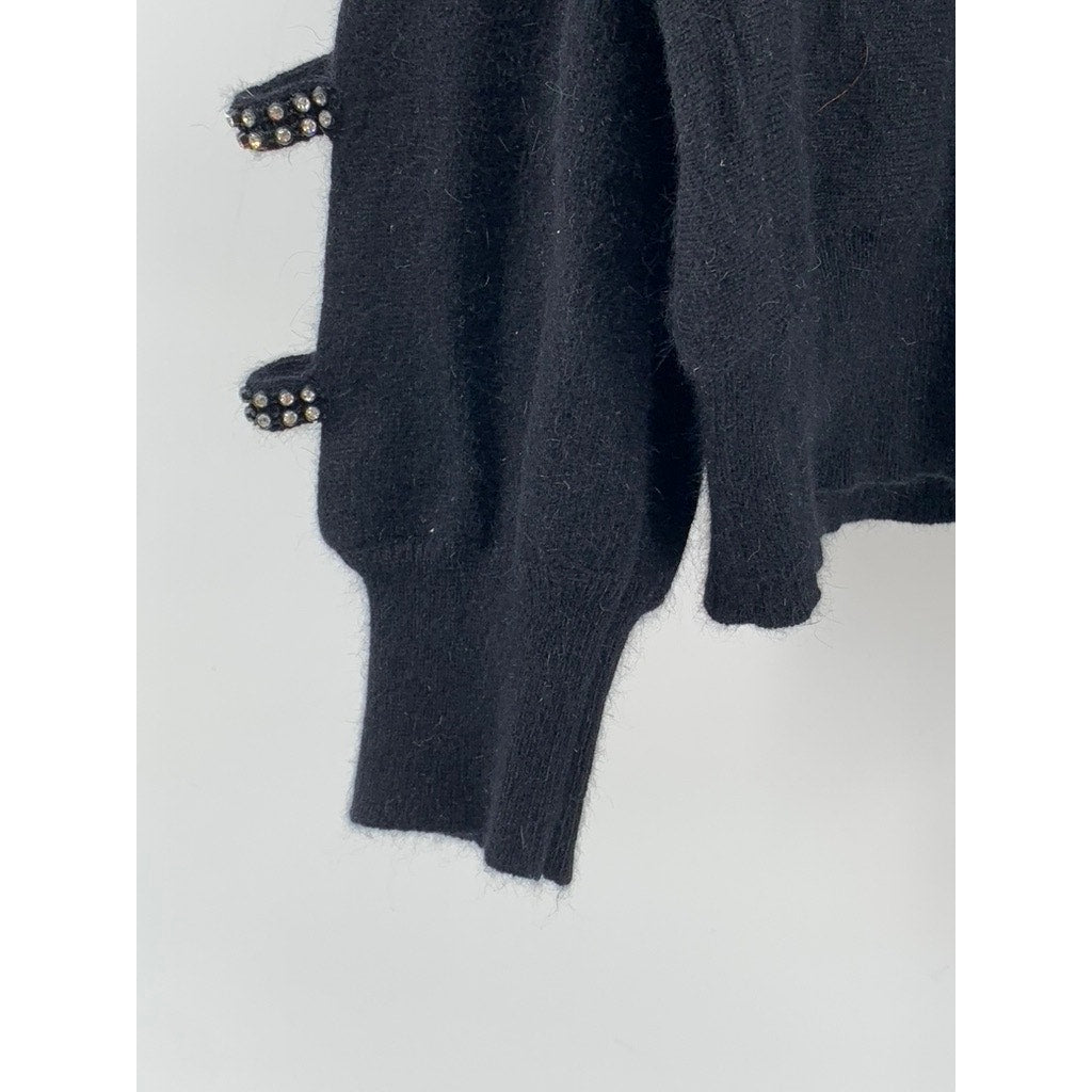 MICHAEL CARRIE Women's Vintage Black Cutout Rhinestone Embellished Sweater SZ S