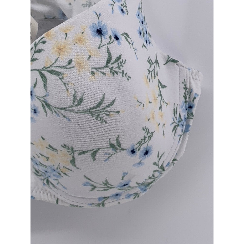 LAURA ASHLEY Women's White Floral Full Coverage Bra SZ 38C