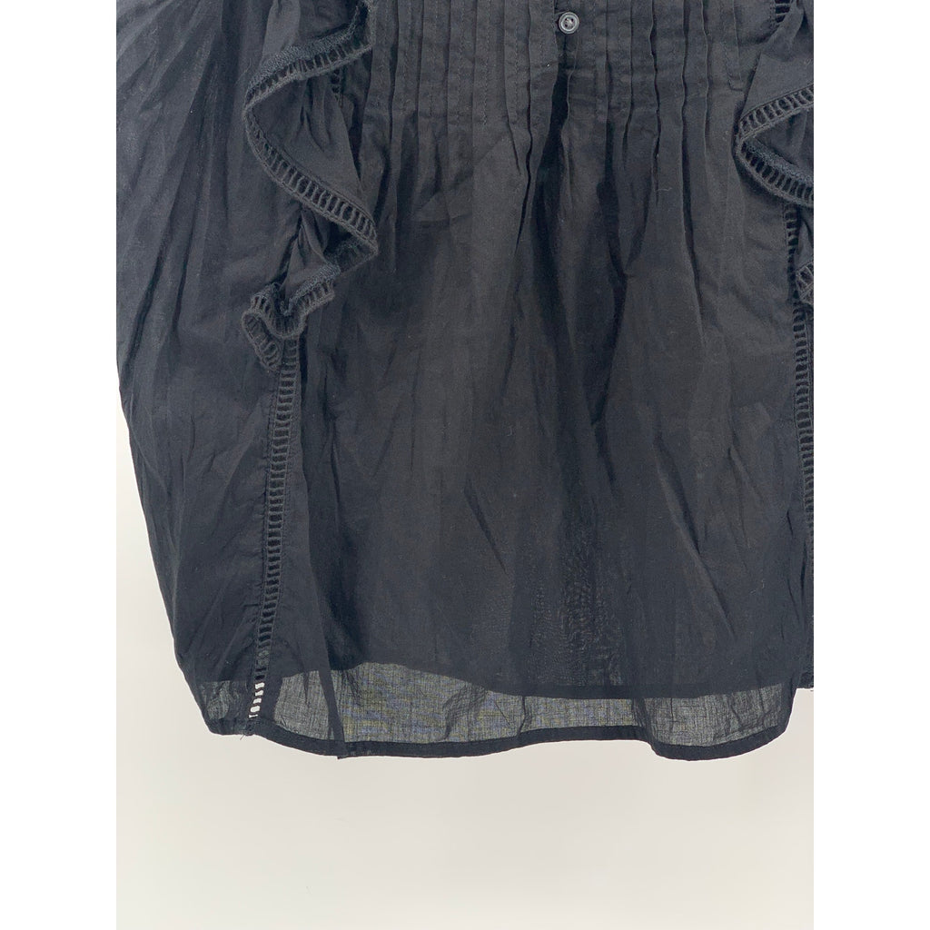 GAP Women's Black Flutter Short Sleeve Eyelet Pleated Half-Button Top SZ S