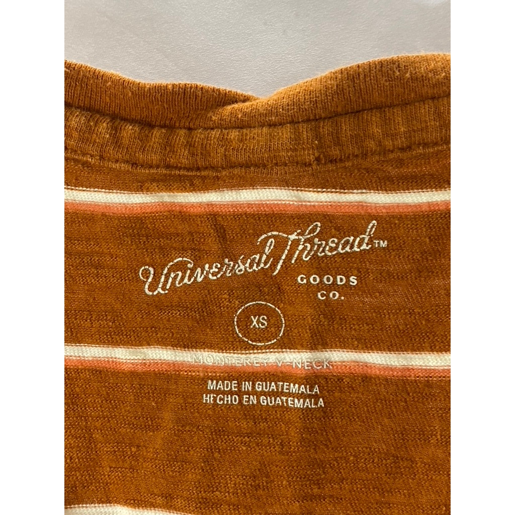 UNIVERSAL THREAD Women's Orange Striped V-Neck Short Sleeve Pocket Top SZ XS