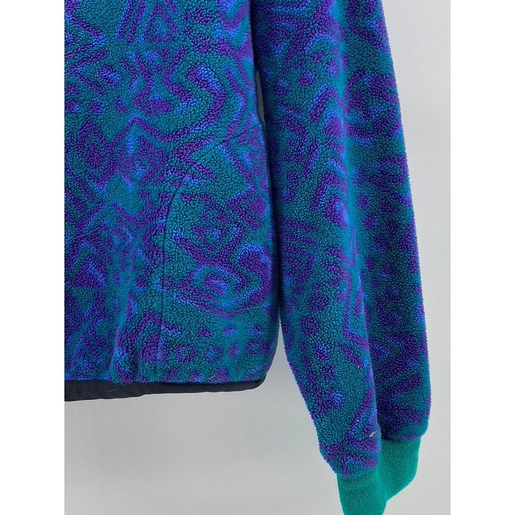 UNBRANDED Women's Vintage Blue-Green Fleece Mock-Neck Long Sleeve Sweater SZ S