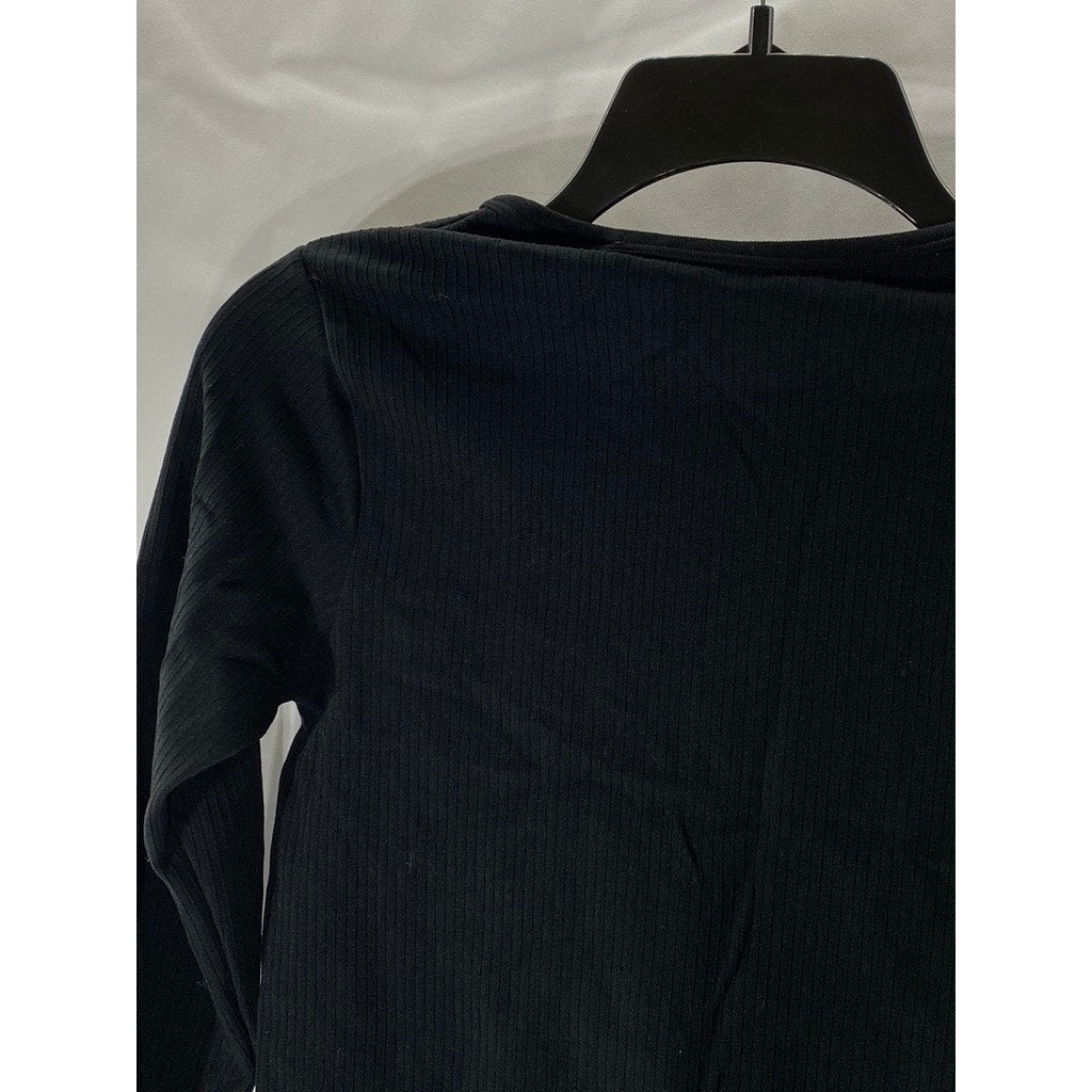 H&M SPORT Women’s Black Ribbed Crewneck Long Sleeve Cropped top SZ M