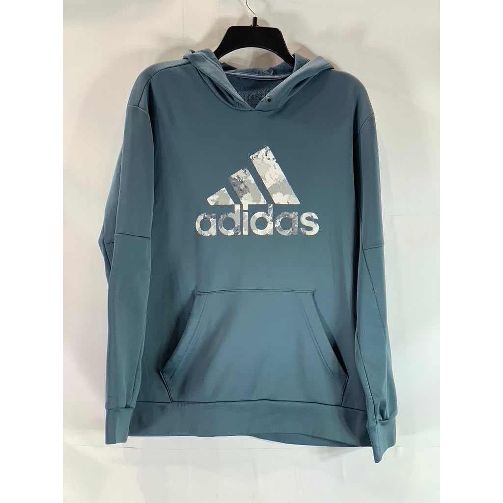 ADIDAS Men's Blue Camo Logo Regular-Fit Pullover Hoodie SZ M