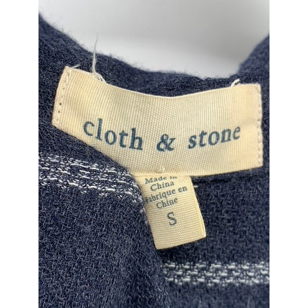 CLOTH & STONE Women's Navy Button-Up Long Sleeve Striped Tulane Top SZ S