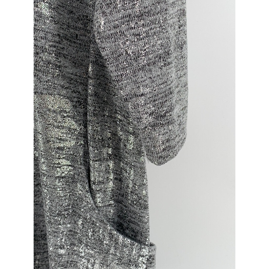 OLIVIA BLU Women's Plus Gray Metallic Scoop-Neck 3/4 Sleeve Top SZ 1X