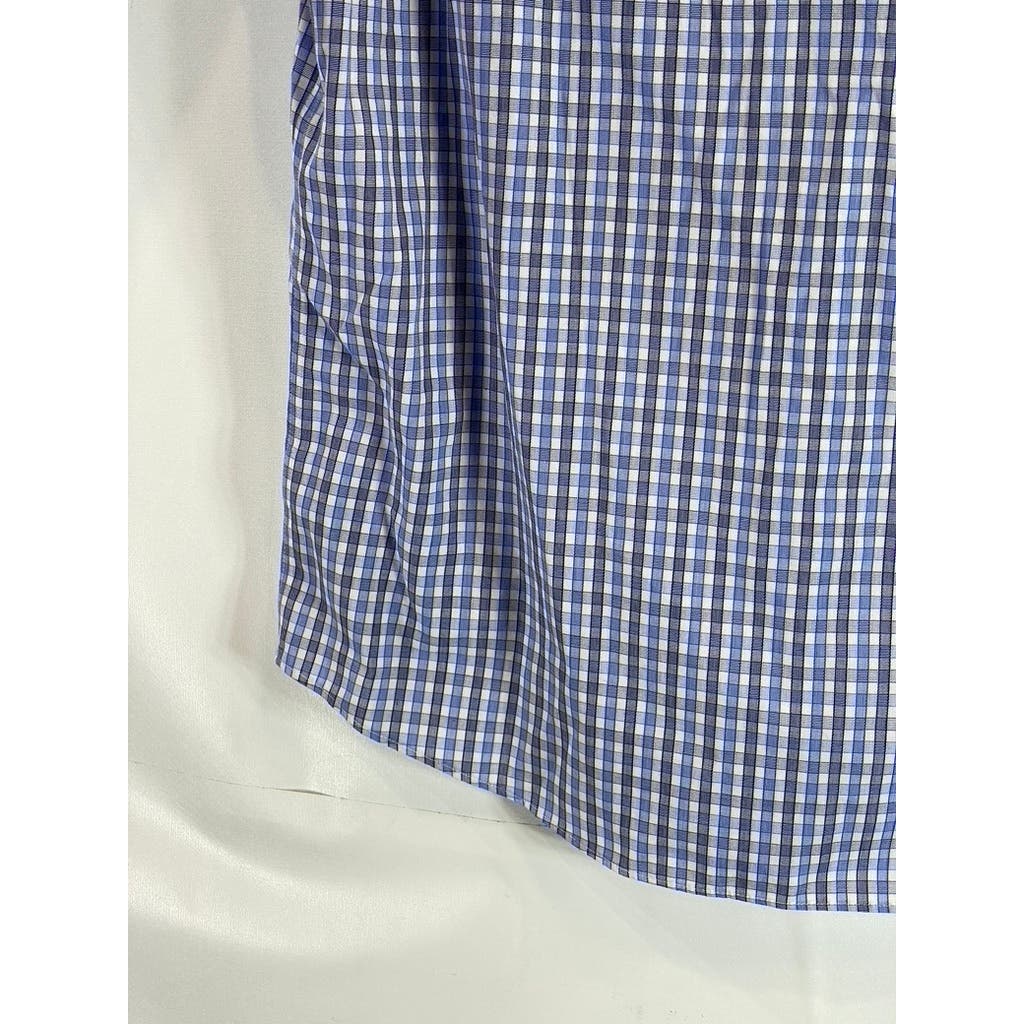 UNTUCKIT Men's Blue Micro Check Wrinkle-Free Short Sleeve Button-Up Shirt SZ L