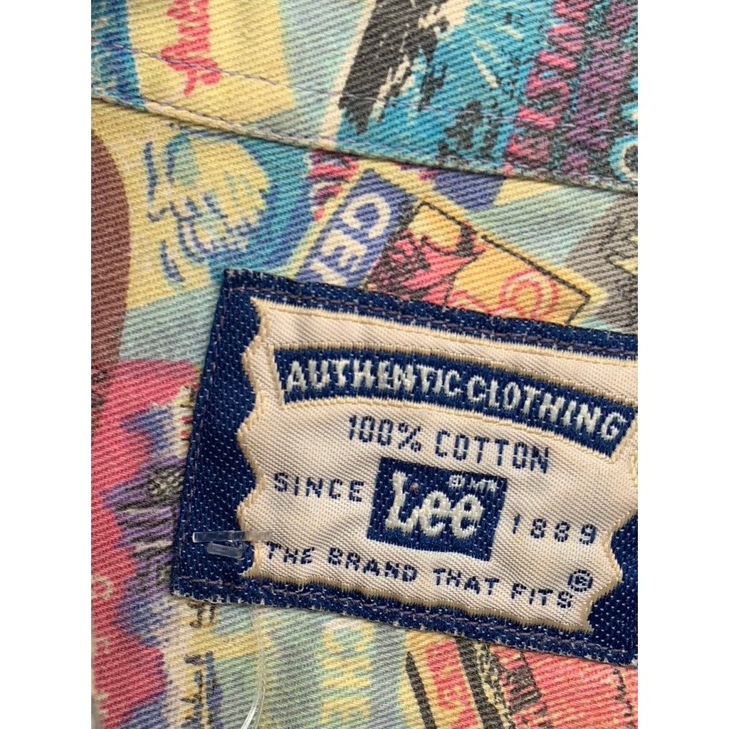 LEE Men's Vintage 90's Printed Regular-Fit Button-Up Long Sleeve Shirt SZ L