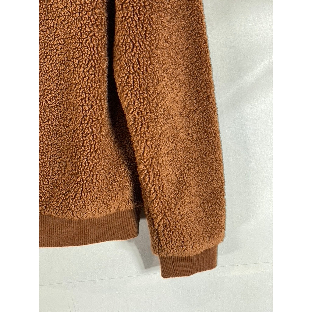 FOREVER 21 Women's Brown Faux-Fur Teddy Full-Zio Bomber Jacket SZ M