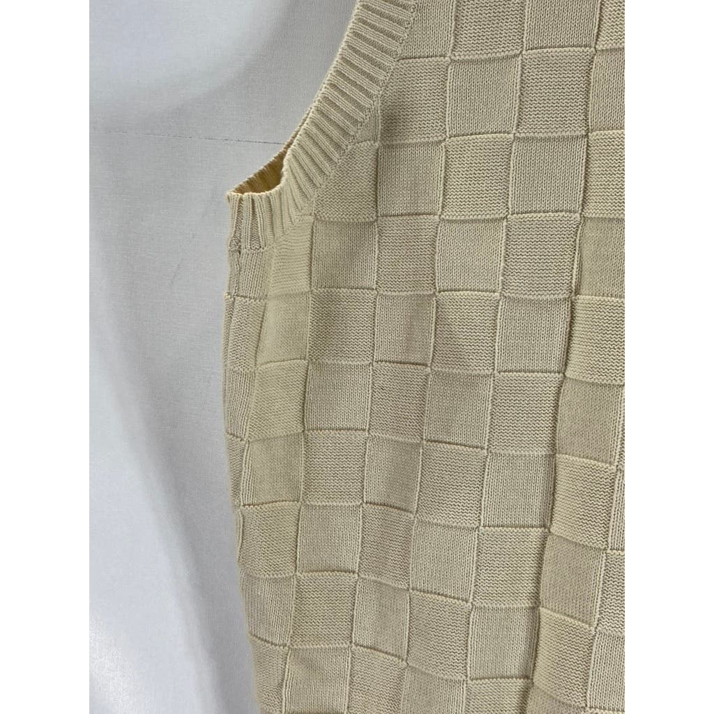 JOSEPH & LYMAN Men's Cream Cotton Square-Detail V-Neck Knit Sweater Vest SZ L