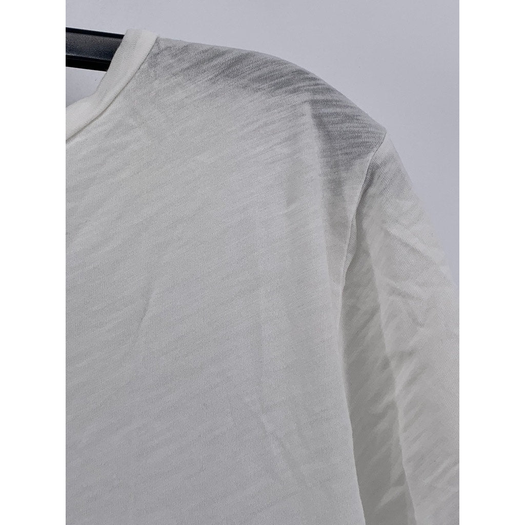 LOFT OUTLET Women's White Solid V-Neck Short Sleeve Casual Top SZ M