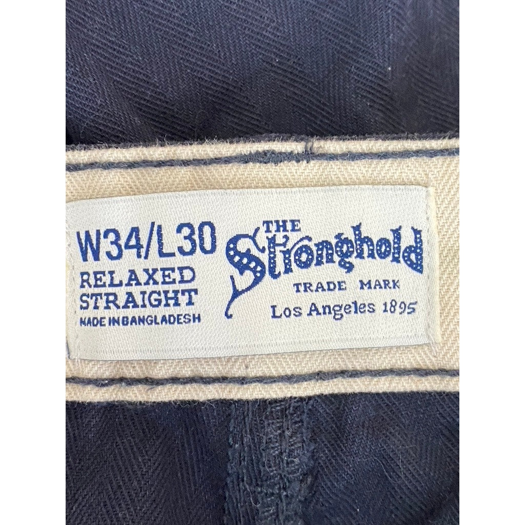 THE STRONGHOLD Men's Navy Blue Relaxed-Fit Straight-Leg Cargo Pants SZ 34x30