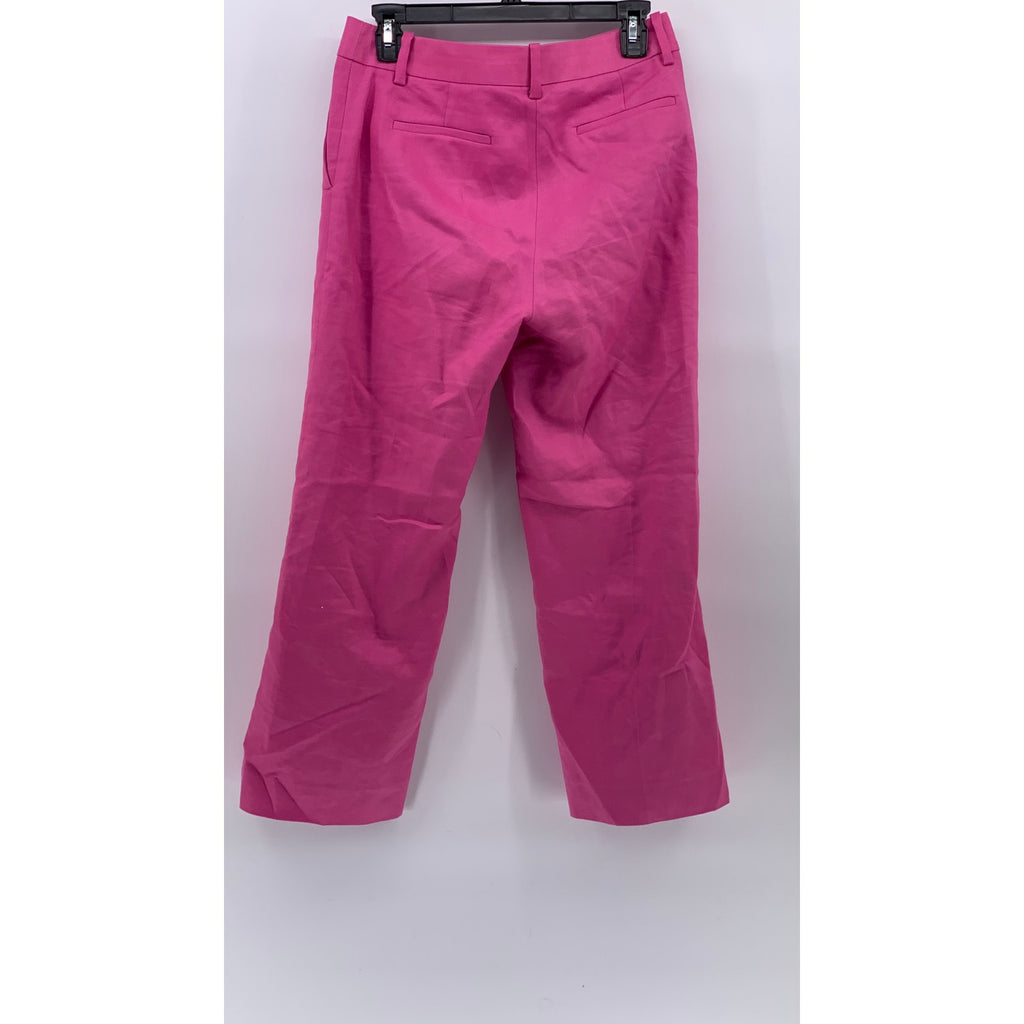 J.CREW Women's Dark Pink Solid Straight-Leg Linen-Blend Pant SZ 4