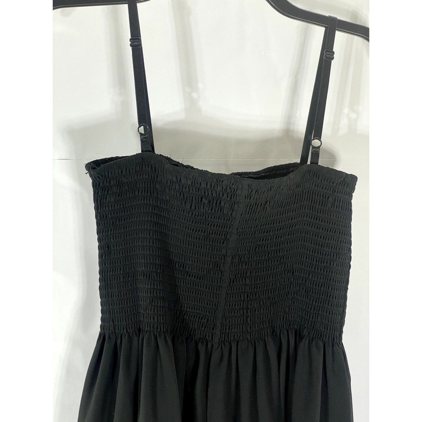 UNBRANDED Women’s Black Solid Smocked Adjustable Strap Midi A-Line Dress SZ XL