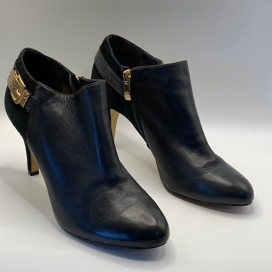 VINCE CAMUTO Women's Black Leather Velino Almond-Toe Side-Zipper Booties SZ 8.5