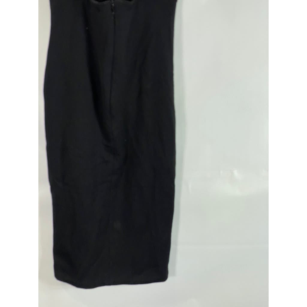 AQ/AQ Women's Black Deep Plunge V Neck Sleeveless Jane Knee Length Dress SZ 0