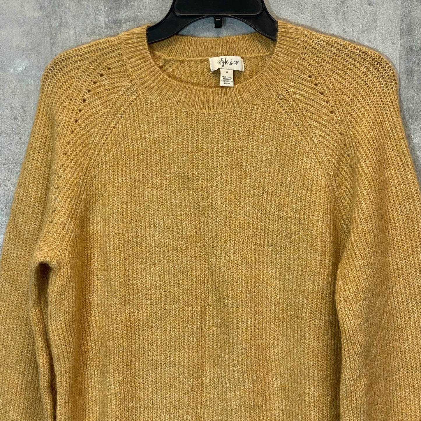 STYLE & CO Women's Gold Ribbed Knit Raglan-Seam Long Sleeve Crewneck Pullover Sweater SZ M