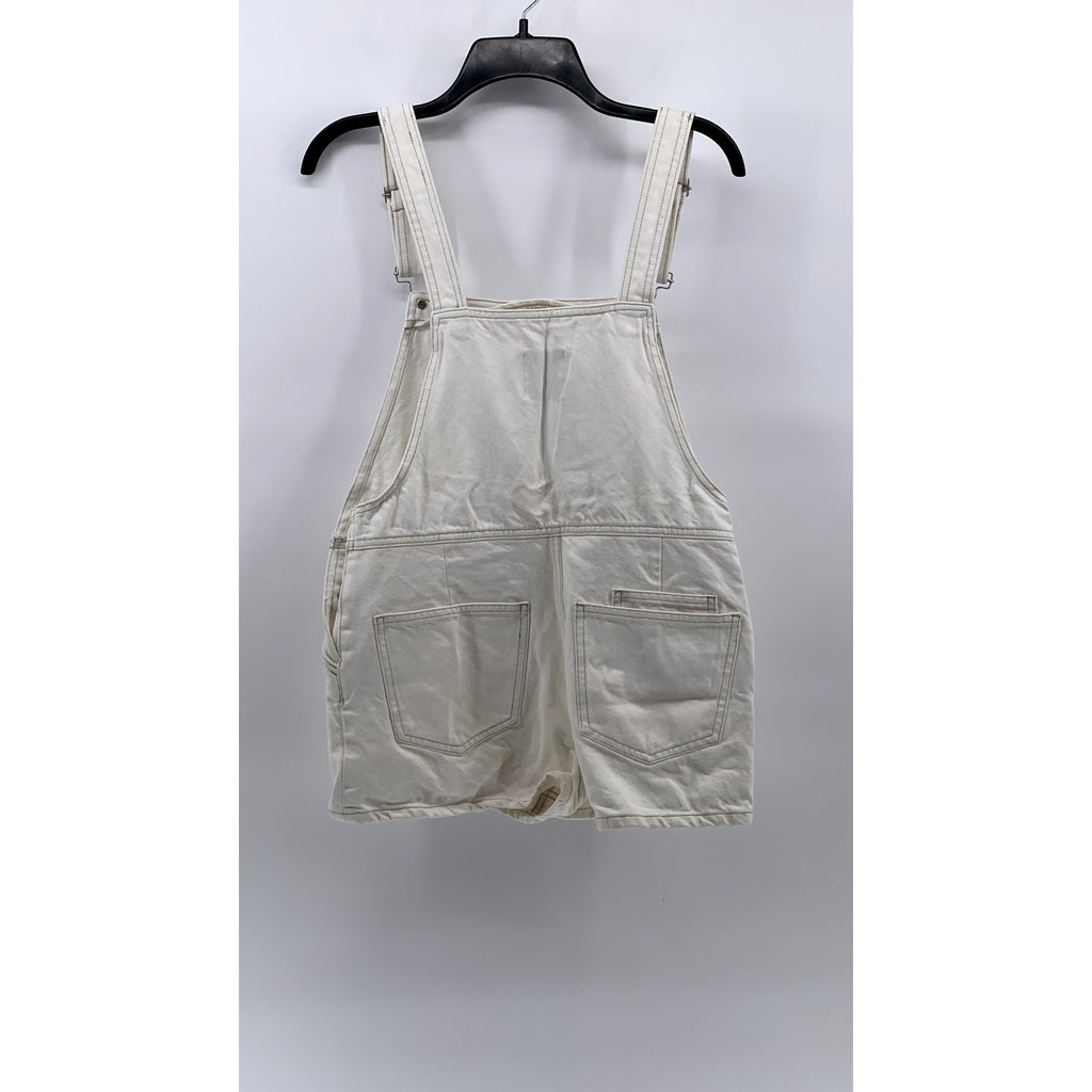 ZARA Women's White Denim Short Overall SZ S