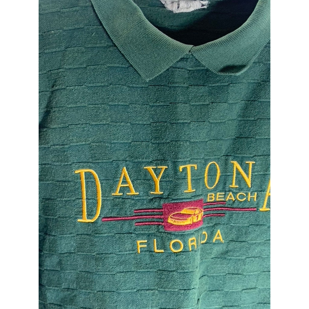 TIMESQUARE Women's Vintage Dark Green Daytona Beach Florida Polo Sweater SZ M