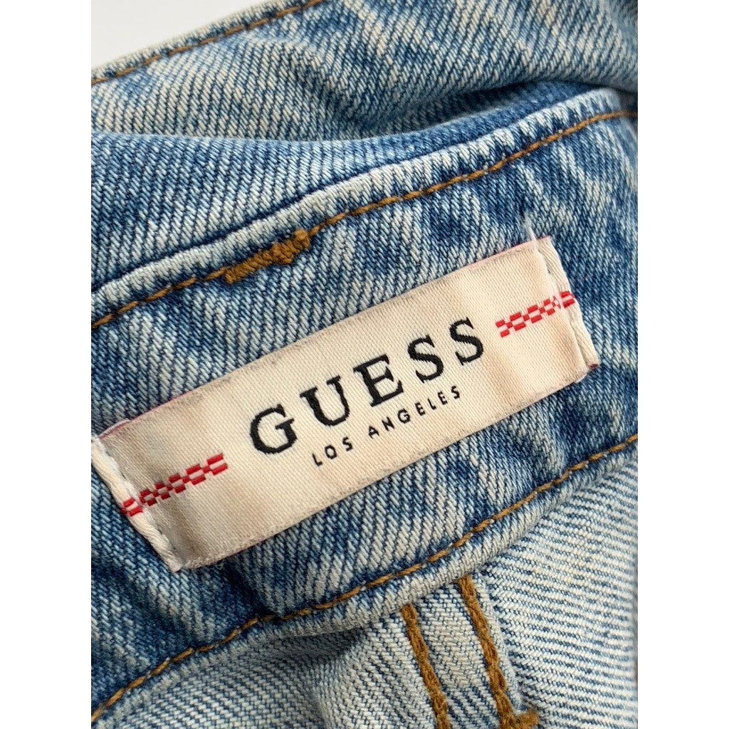 GUESS Women's Light Blue Denim High-Rise Belted Frayed Skinny Leg Jeans SZ 27