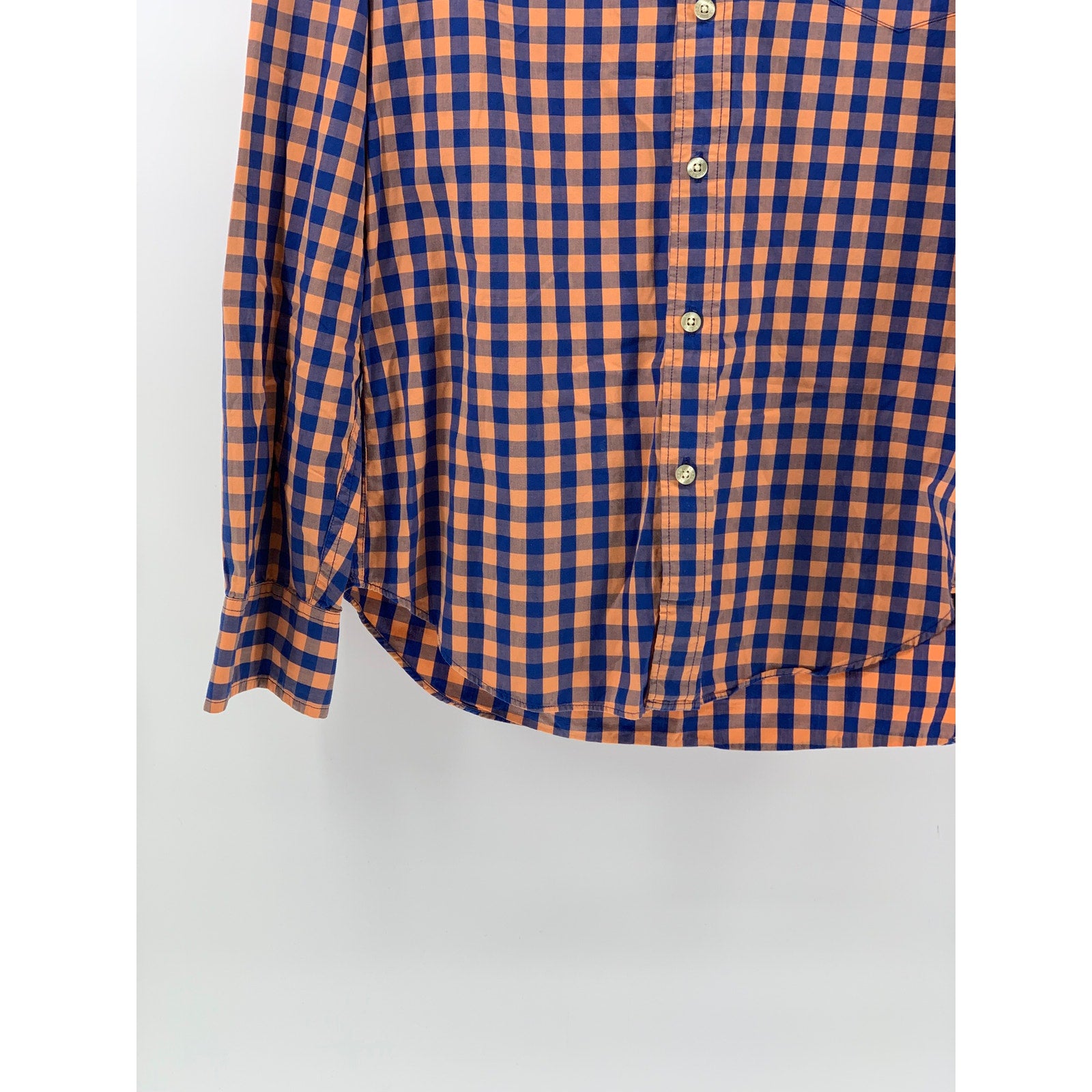 J.CREW Men’s Orange-Blue Gingham Regular Fit Button-Up Long Sleeve Shirt SZ M