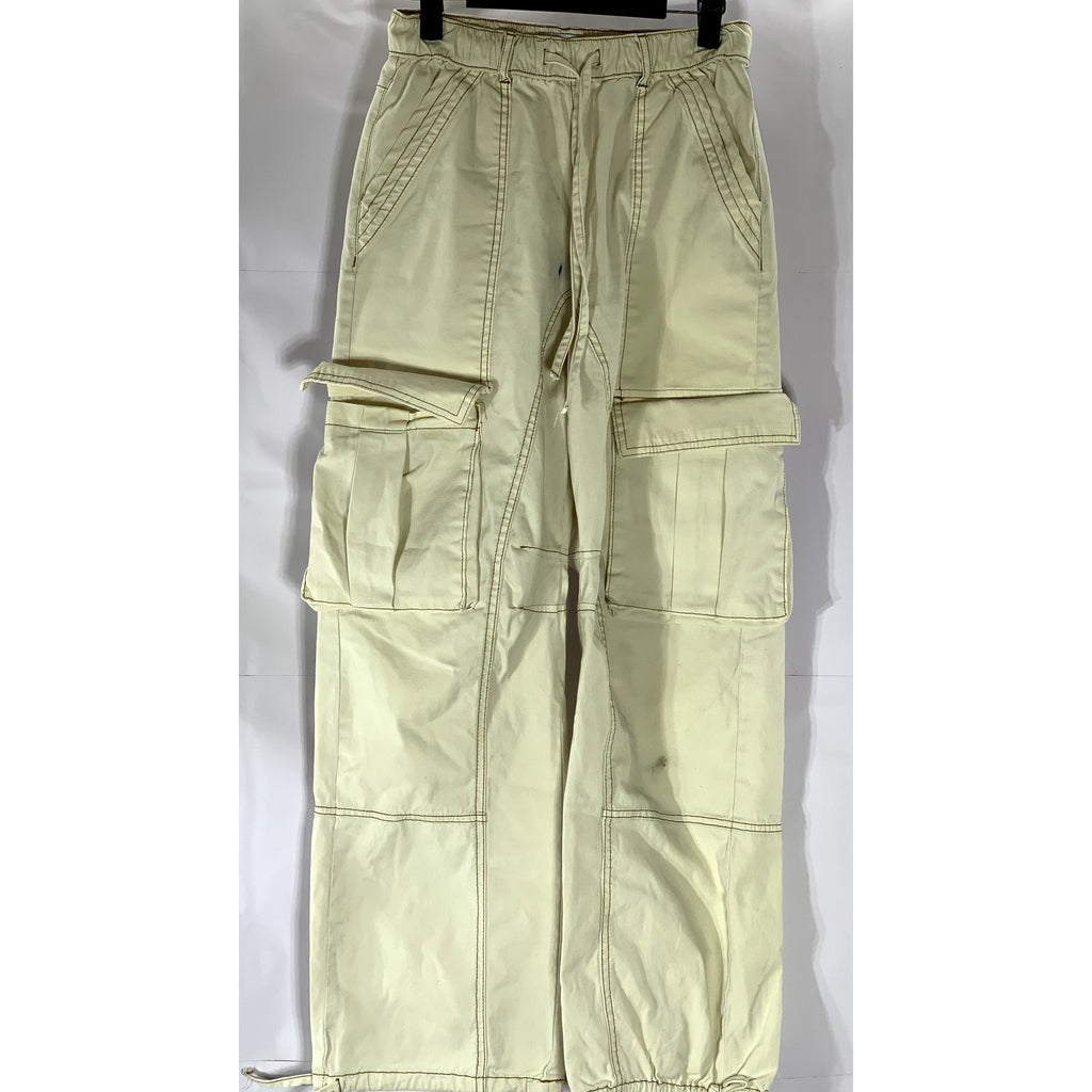 ZARA Women's Beige Elastic-Hem Drawstring  Cargo Pull-On Pant SZ 2