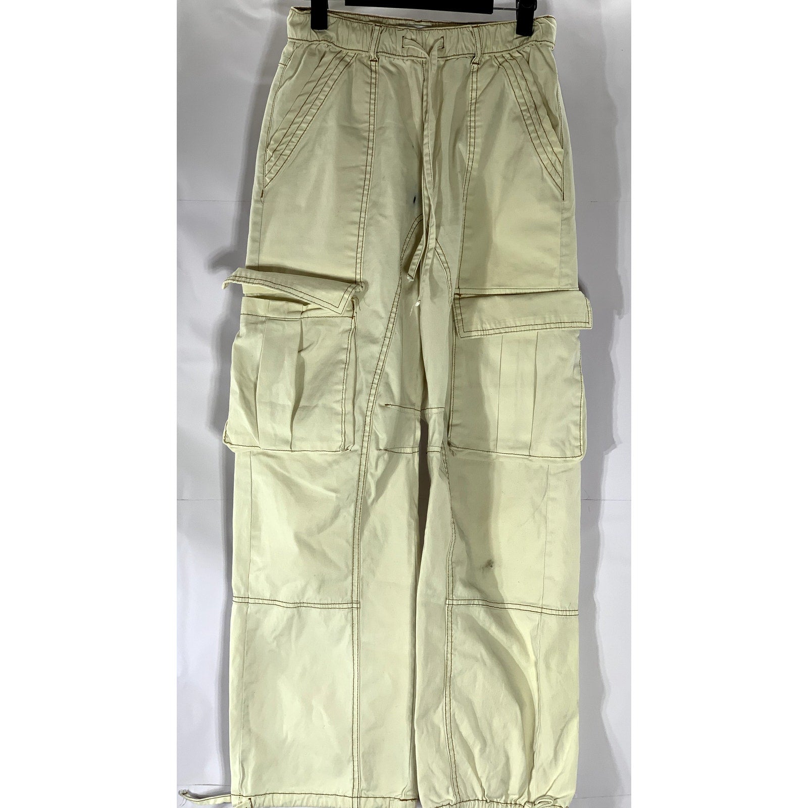 ZARA Women's Beige Elastic-Hem Drawstring  Cargo Pull-On Pant SZ 2