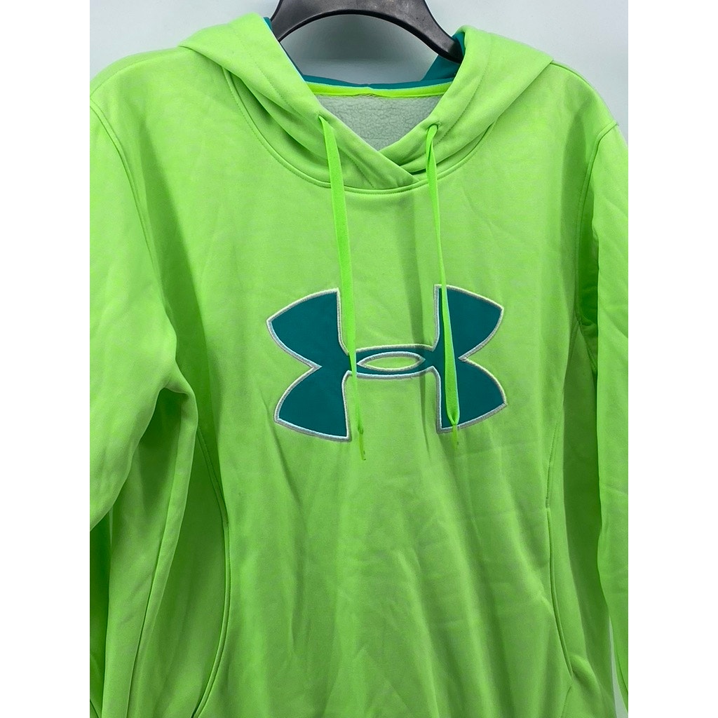 UNDER ARMOUR Women's Neon Green Graphic Logo Storm Pullover Hoodie SZ L