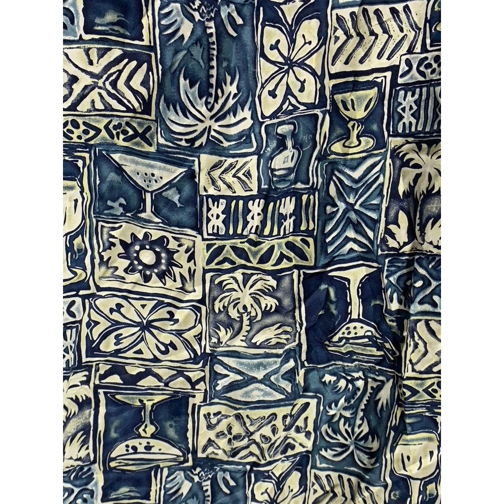 ROUNDTREE & YORKE Men's Vintage Blue Silk Hawaiian Print Button-Up Shirt SZ L