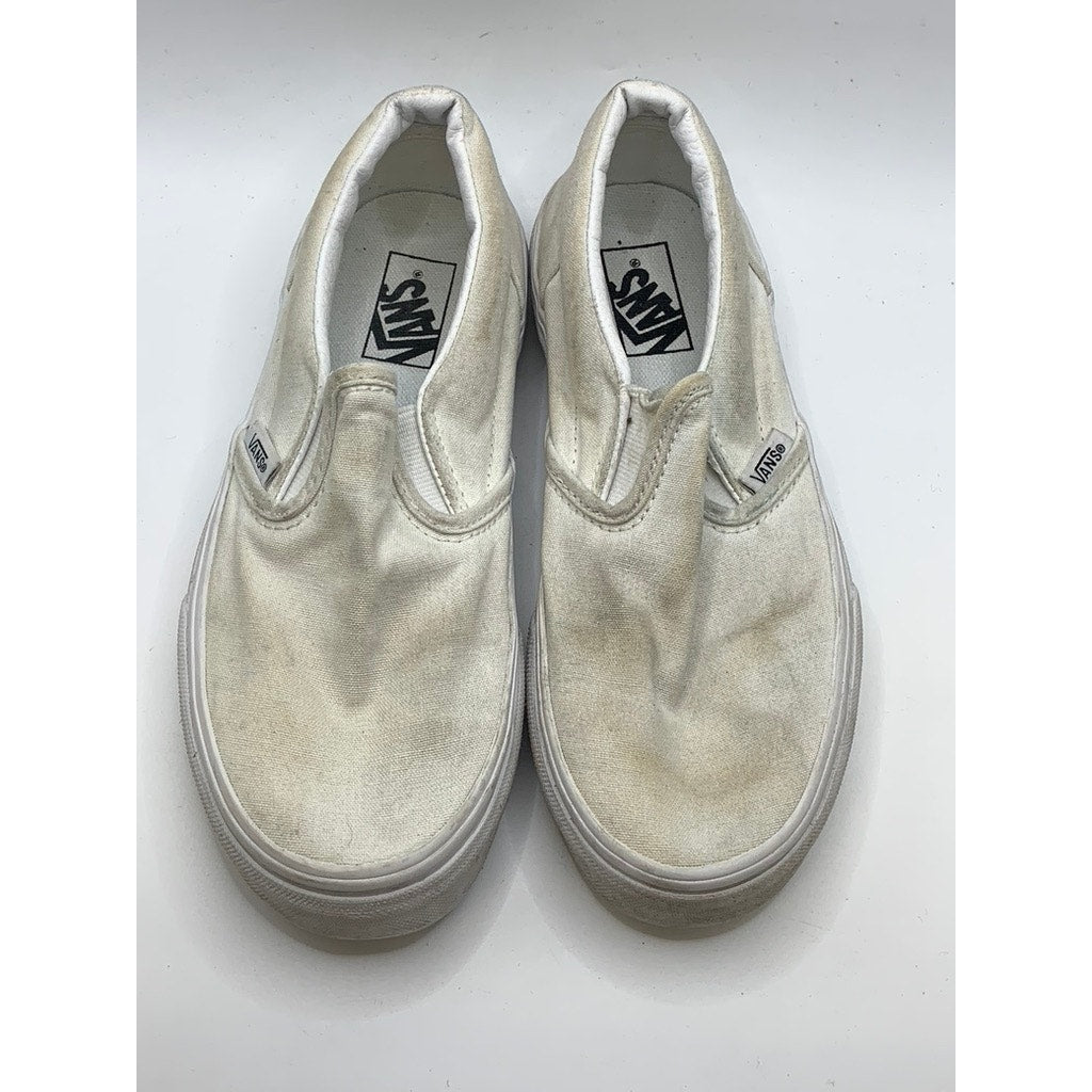 VANS Unisex Kids White Canvas Classic Slip-On Sneakers SZ 3