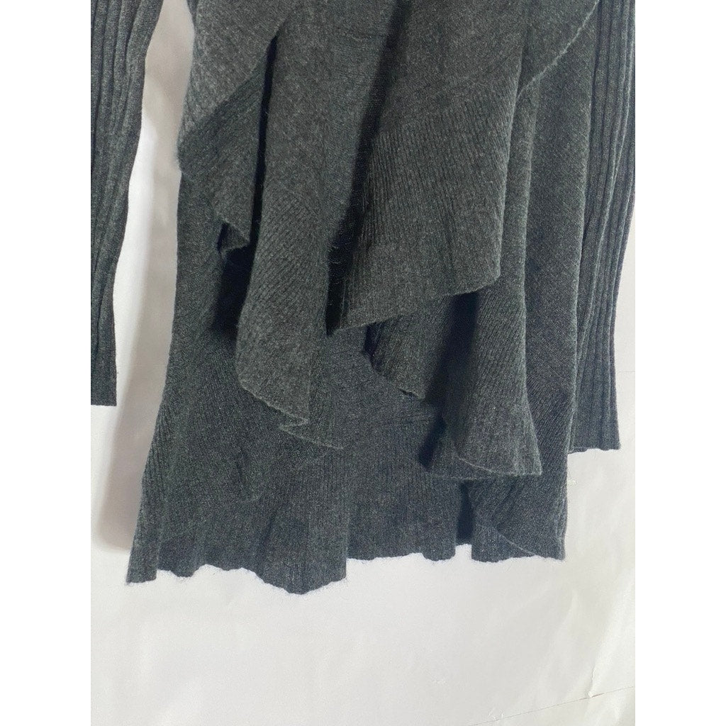 QI NEWYORK Women's Petite Dark Gray Drapey Open-Front Cashmere Cardigan SZ P/L