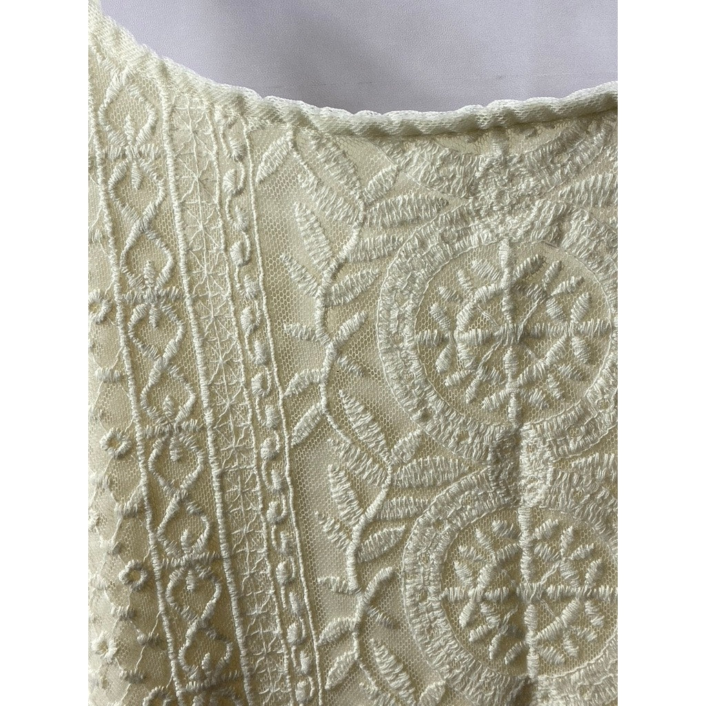 PULL& BEAR Women's Cream Lace Scoop-Neck Spaghetti Strap A-line Mini Dress SZ M