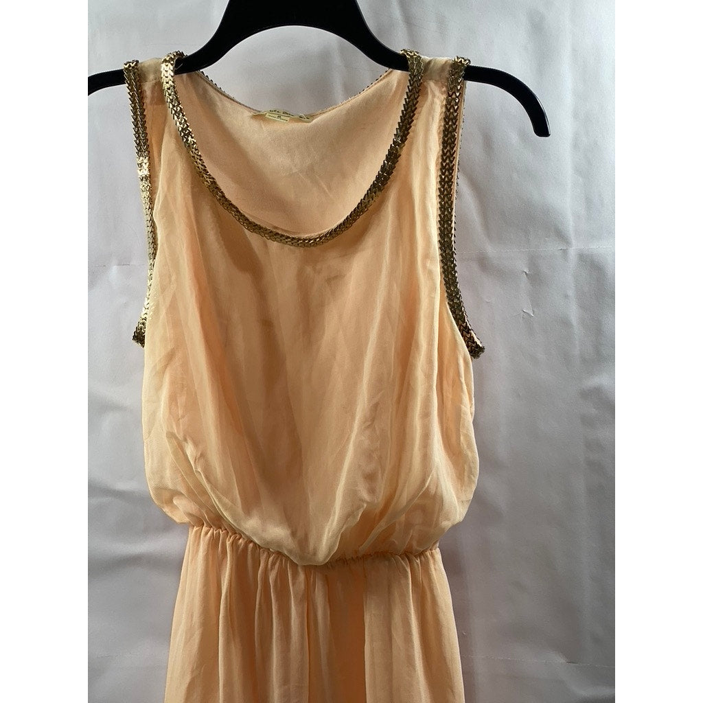 DOUBLE ZERO Women’s Beige Embellished Trim Sheer Scoop-Neck Hi-Low Dress SZ S